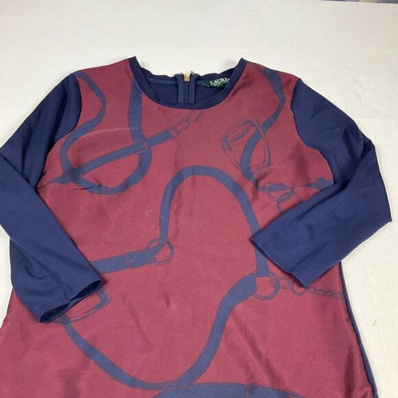 Lauren Ralph Lauren Pencil Dress Equestrian Print 3/4 Sleeve Zip Pullover Small - Picture 3 of 10